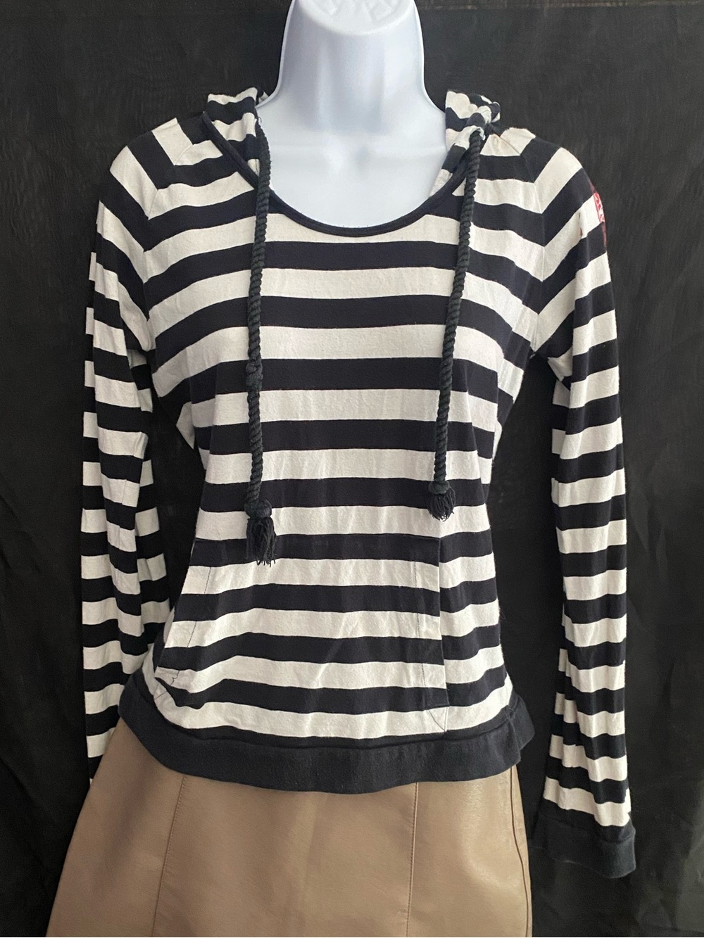 Y2K Black & White Striped Hooded Women's Pullover